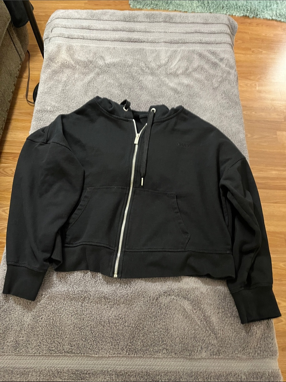 Dkny Black Zip-Front Bomber Hoodie Jacket